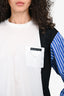Prada 2019 Black/White Striped Sleeve Logo Pocket Top Size S