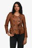 3.1 Phillip Lim Brown Ruffled Hem Leather Jacket Size 0