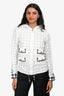Pre-Loved Chanel™ White/Navy Check Detail Hooded Zip UP Windbreaker Size 34