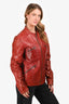 Dolce & Gabbana Brown Leather Zip Pocket Detail Mock Neck Jacket Size 48 Mens