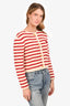 Celine Cream/Red Wool Striped Cardigan Size XS
