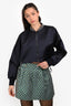 Fabiana Filippi Navy Bead Embellished Collar Zip Up Cropped Bomber Jacket Size 6 US