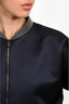 Fabiana Filippi Navy Bead Embellished Collar Zip Up Cropped Bomber Jacket Size 6 US