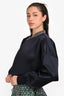 Fabiana Filippi Navy Bead Embellished Collar Zip Up Cropped Bomber Jacket Size 6 US