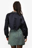 Fabiana Filippi Navy Bead Embellished Collar Zip Up Cropped Bomber Jacket Size 6 US