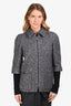 Pre-Loved Chanel™ Grey Houndstooth Zip Up Tweed Jacket Size 38