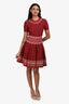 Alexander McQueen Red Patterned Short Sleeve Midi Dress Size S
