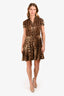 Dolce & Gabbana Brown Silk Leopard Printed Shirt Dress Size 40