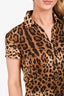 Dolce & Gabbana Brown Silk Leopard Printed Shirt Dress Size 40