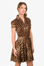 Dolce & Gabbana Brown Silk Leopard Printed Shirt Dress Size 40