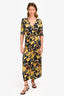 Sea New York Navy/Yellow Floral Printed Wrap Midi Dress with Belt Size 2