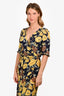 Sea New York Navy/Yellow Floral Printed Wrap Midi Dress with Belt Size 2