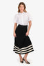 Alexander McQueen Black/White Ribbed Knit A-Line Midi Skirt Size M