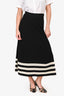 Alexander McQueen Black/White Ribbed Knit A-Line Midi Skirt Size M