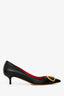 Valentino Black Leather V Logo Pointed Toe Heels Size 37