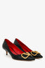 Valentino Black Leather V Logo Pointed Toe Heels Size 37