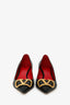 Valentino Black Leather V Logo Pointed Toe Heels Size 37