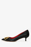 Valentino Black Leather V Logo Pointed Toe Heels Size 37