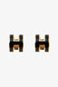 Hermès Gold-tone/Black Metal/Enamel Pop H Mini Earrings