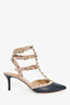 Valentino Navy Blue/Beige Leather Rockstud Cage Heels Size 38