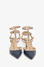 Valentino Navy Blue/Beige Leather Rockstud Cage Heels Size 38