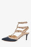 Valentino Navy Blue/Beige Leather Rockstud Cage Heels Size 38