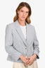 Veronica Beard White/Blue Striped Cotton Scrunch Sleeve Blazer Size 8