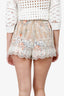 Zimmermann White/Brown Cotton/Silk Scallop Eyelet Lace Shorts Size 0