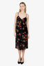 Prada Black Velvet Floral Print Lace Trimmed Dress Size 38