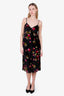 Prada Black Velvet Floral Print Lace Trimmed Dress Size 38