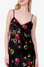 Prada Black Velvet Floral Print Lace Trimmed Dress Size 38