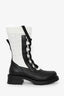 Christian Dior White/Black Knit/Leather Lace-Up Combat Boots Size 36.5