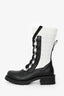 Christian Dior White/Black Knit/Leather Lace-Up Combat Boots Size 36.5