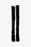 Pre-Loved Chanel™ Black Leather Distressed Textured Thigh High Boots Size 37