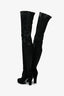 Pre-Loved Chanel™ Black Leather Distressed Textured Thigh High Boots Size 37