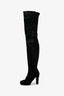 Pre-Loved Chanel™ Black Leather Distressed Textured Thigh High Boots Size 37