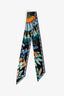 Hermès Blue/Orange Feather Print Silk Twilly