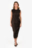 Prada 2021 Brown Silk Triangle Logo Midi Dress with Belt Size 38
