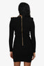 Balmain Black Rib Knit Shoulder Padded Mini Dress Size 40