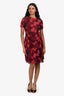 Valentino Red Floral Lace Short Sleeve Midi Dress Size 4 with Slip