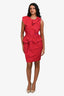 Nina Ricci Red Floral Patterned Ruffle Detailed Short Sleeve Dress Size 4 US