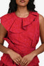 Nina Ricci Red Floral Patterned Ruffle Detailed Short Sleeve Dress Size 4 US