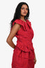 Nina Ricci Red Floral Patterned Ruffle Detailed Short Sleeve Dress Size 4 US