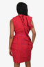 Nina Ricci Red Floral Patterned Ruffle Detailed Short Sleeve Dress Size 4 US