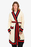 Gucci Cream Beaded Embellished Tiger 'Blind For Love' Long Cardigan with Belt Size S
