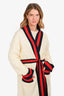 Gucci Cream Beaded Embellished Tiger 'Blind For Love' Long Cardigan with Belt Size S