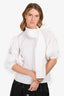 Red Valentino White Puff Sleeve Neck Tie Shirt Size 38