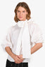 Red Valentino White Puff Sleeve Neck Tie Shirt Size 38