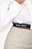 Miu Miu 2021 White Logo Elastic Hem Cropped Long Sleeve Shirt Size 38