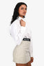Miu Miu 2021 White Logo Elastic Hem Cropped Long Sleeve Shirt Size 38